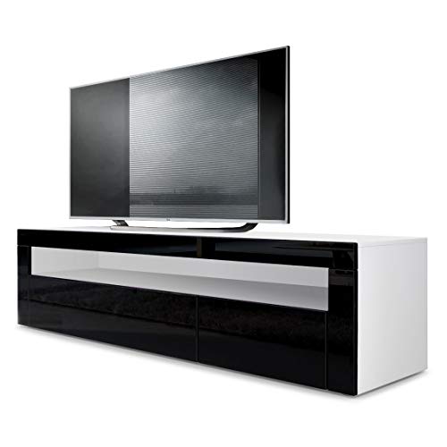 Mesa Baja para TV Valencia, Cuerpo en Blanco Mate/Frente en Negro de Alto Brillo con Marco en Negro de Alto Brillo Mesa Baja para TV Valencia, Cuerpo en Blanco Mate/Frente en Negro de Alto Brillo con Marco en Negro de Alto Brillo
