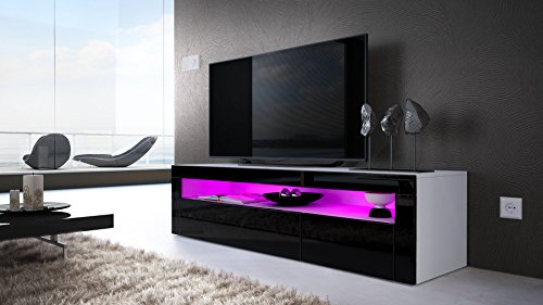 Mesa Baja para TV Valencia, Cuerpo en Blanco Mate/Frente en Negro de Alto Brillo con Marco en Negro de Alto Brillo Mesa Baja para TV Valencia, Cuerpo en Blanco Mate/Frente en Negro de Alto Brillo con Marco en Negro de Alto Brillo