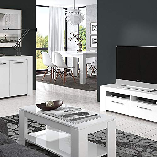 Mesa Centro con revistero, Mesa elevable, mesita Mueble Salon Comedor Acabado en Blanco Artik, Medidas: 102 cm (Largo) x 43/54 cm (Alto) x 50 cm (Fondo)