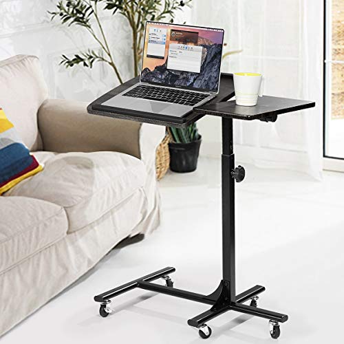 Mesa de Cama para Ordenador portátil, Altura Ajustable, 5 Ruedas, bloqueables, Soporte Plegable, Madera, Escritorio, PC, Negro, Metal, 60 x 40 x 90 cm Mesa de Cama para Ordenador portátil, Altura Ajustable, 5 Ruedas, bloqueables, Soporte Plegable, Madera, Escritorio, PC, Negro, Metal, 60 x 40 x 90 cm