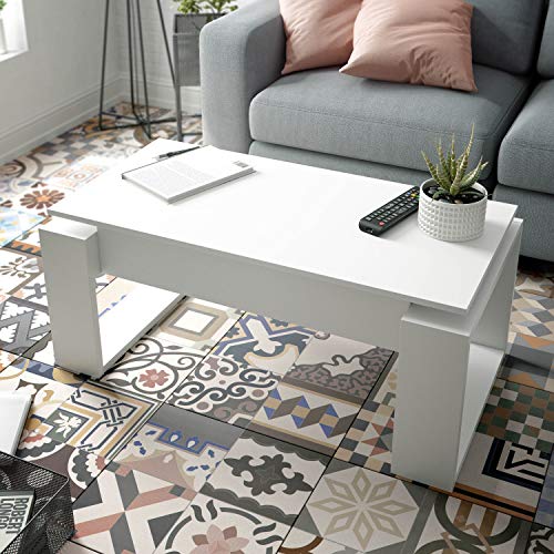 Mesa de Centro Elevable, Mesita de Salon, Comedor, Modelo Nova, Acabado en Blanco Artik, Medidas: 105 cm (Largo) x 55 cm (Ancho) x 45-54 cm (Alto) Mesa de Centro Elevable, Mesita de Salon, Comedor, Modelo Nova, Acabado en Blanco Artik, Medidas: 105 cm (Largo) x 55 cm (Ancho) x 45-54 cm (Alto)