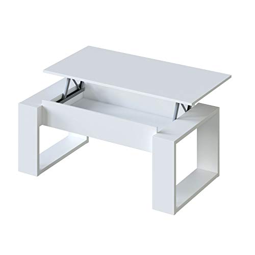 Mesa de Centro Elevable, Mesita de Salon, Comedor, Modelo Nova, Acabado en Blanco Artik, Medidas: 105 cm (Largo) x 55 cm (Ancho) x 45-54 cm (Alto)