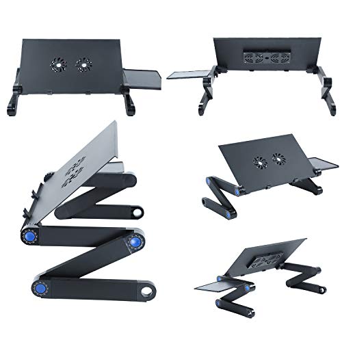 Mesa Ordenador Portatil, Soporte de Portátil, Mesa para Ordenador Base Ajustable y Plegable, Soporte de Ratón con 2 Ventiladores de enfriamiento para Notebook PC Laptop Ordenador