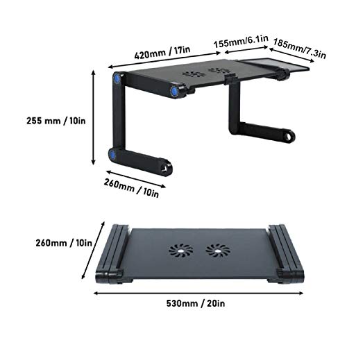 Mesa Ordenador Portatil, Soporte de Portátil, Mesa para Ordenador Base Ajustable y Plegable, Soporte de Ratón con 2 Ventiladores de enfriamiento para Notebook PC Laptop Ordenador