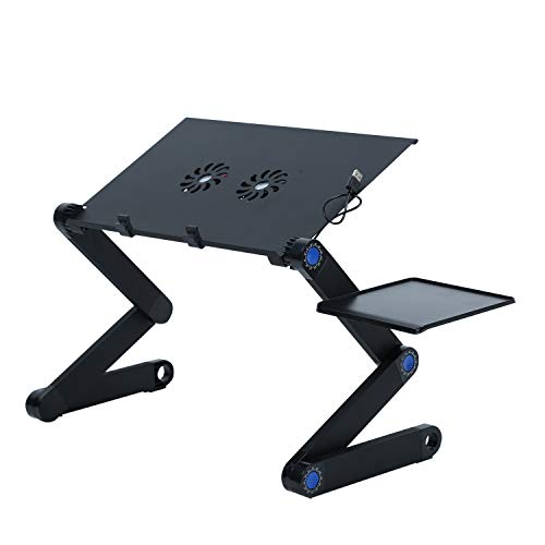 Mesa Ordenador Portatil, Soporte de Portátil, Mesa para Ordenador Base Ajustable y Plegable, Soporte de Ratón con 2 Ventiladores de enfriamiento para Notebook PC Laptop Ordenador