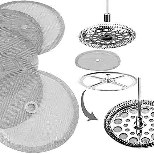 Metagio - 6 filtros de Tamiz reutilizables para prensa francesa, malla de filtro de prensa de café para cafeteras a presión francesas universales de 1000 ml / 34 oz / 8 tazas