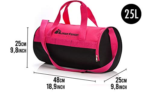 meteor Bolsa Deporte Viaje Gimnasio con Compartimento Separado para Zapatos Duffle Bag para Hombre Mujer Ultraligera Plegable Bolsa Deportiva 25 L Yoga Bolsa Fin de Semana (Rosa/Negro, 25 L)