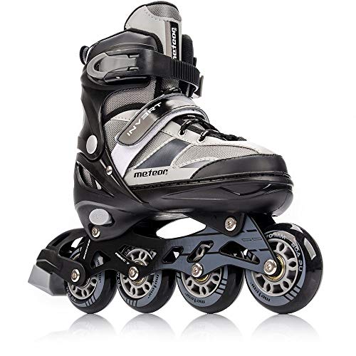 meteor Patines Línea Ajustables para Niños Jouvenes y Adolescentes Mujer y Hombre Patines de Linea con ABEC7 - Forro Interior - Tamaño Ajustable (S(30-33), Invert Grey)