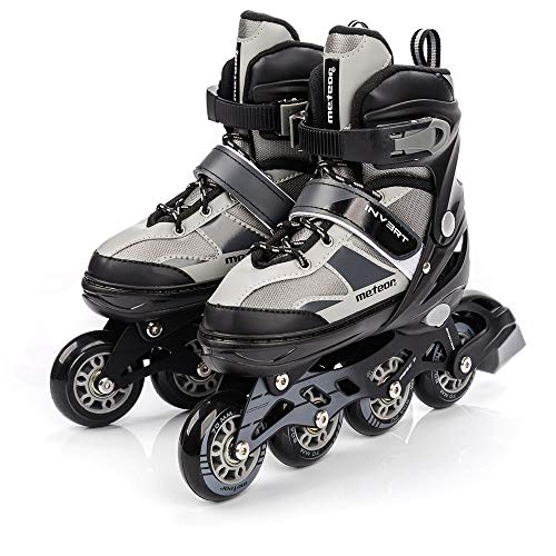 meteor Patines Línea Ajustables para Niños Jouvenes y Adolescentes Mujer y Hombre Patines de Linea con ABEC7 - Forro Interior - Tamaño Ajustable (S(30-33), Invert Grey)