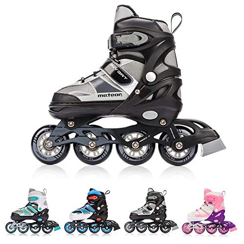 meteor Patines Línea Ajustables para Niños Jouvenes y Adolescentes Mujer y Hombre Patines de Linea con ABEC7 - Forro Interior - Tamaño Ajustable (S(30-33), Invert Grey)