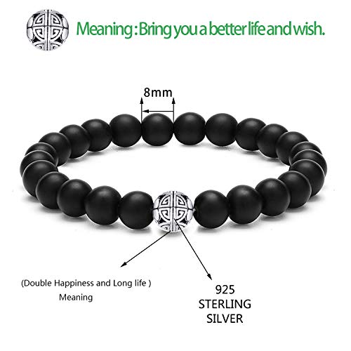 MetJakt 8mm Piedra Natural Matte ágata/Howlite Brazalete elástico difusor Yoga Granos de la ágata Pulsera Brazalete de Plata de Ley 925 Colgante de Doble Felicidad (Mate ágata) MetJakt 8mm Piedra Natural Matte ágata/Howlite Brazalete elástico difusor Yoga Granos de la ágata Pulsera Brazalete de Plata de Ley 925 Colgante de Doble Felicidad (Mate ágata)