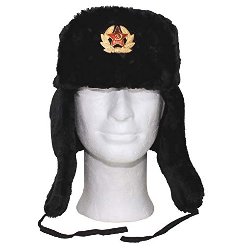 MFH ruso invierno ruso gorra Negro con Placa tamaño XL