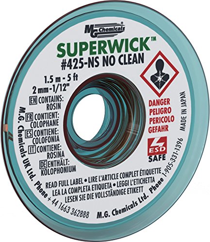 MG Chemicals 425-NS Trenza para desoldar Super Wick sin limpieza, 0.075"de ancho x 5 'de largo