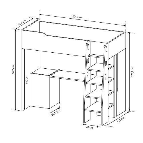 MHF Bubu 1 litera escritorio escalera almacenamiento 90x200cm colchón habitación niños moderno