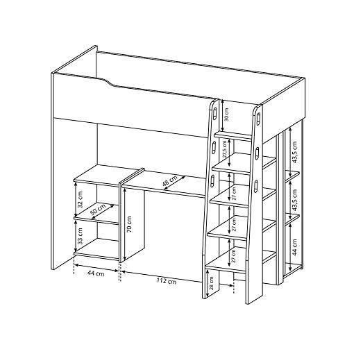 MHF Bubu 1 litera escritorio escalera almacenamiento 90x200cm colchón habitación niños moderno