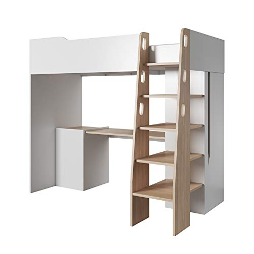 MHF Bubu 1 litera escritorio escalera almacenamiento 90x200cm colchón habitación niños moderno