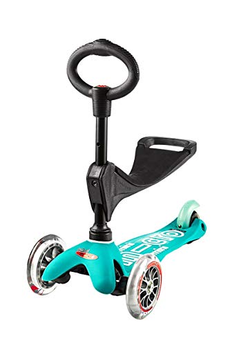 Micro® Mini 3en1 Deluxe Plus. Patinete evolutivo 3 Ruedas, 1,5 - 5 años, Manillar Regulable 48-68cm, Asiento de Aprendizaje. (Aqua)