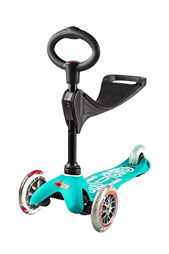 Micro® Mini 3en1 Deluxe Plus. Patinete evolutivo 3 Ruedas, 1,5 - 5 años, Manillar Regulable 48-68cm, Asiento de Aprendizaje. (Aqua)