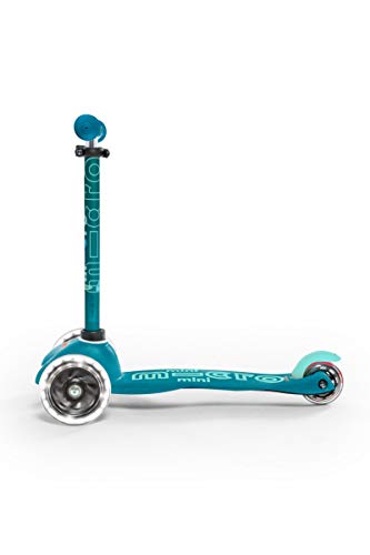 Micro® Mini Deluxe LED, Original Design, 2-5 Años, Peso 1,95kg, Carga Máx. 50Kg, Altura 48-68 cm, Patinete 3 Ruedas con iluminación LED, Rodamientos ABEC9, Plataforma Antideslizante. (Aqua)