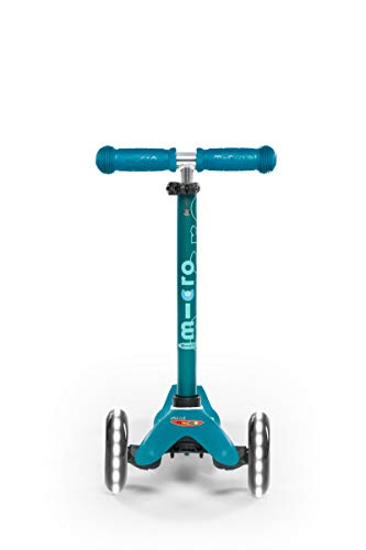 Micro® Mini Deluxe LED, Original Design, 2-5 Años, Peso 1,95kg, Carga Máx. 50Kg, Altura 48-68 cm, Patinete 3 Ruedas con iluminación LED, Rodamientos ABEC9, Plataforma Antideslizante. (Aqua)