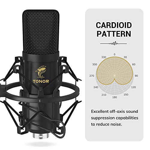 Micrófono de Condensador, TONOR Kit Micrófono Profesional Cardioide Estudio XLR Brazo T20, Soporte Amortiguador, Filtro Antipop Grabación, Podcast, Locución, Emisión, Home Studio, YouTube (TC20)