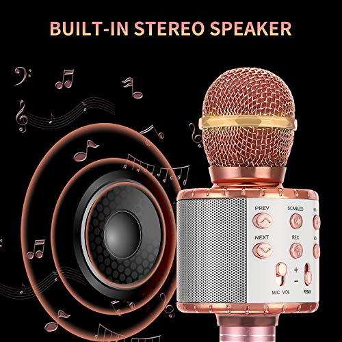 Micrófono de Karaoke Inalámbrico para Niños, EXJOY Micrófono Bluetooth con Luces de Baile LED Compatible con iPhone y Android para KTV en Casa/Fiesta al Aire Libre Micrófono para Cantar Portátil