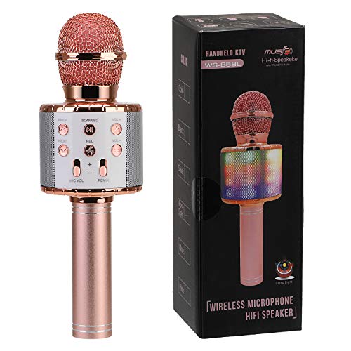 Micrófono de Karaoke Inalámbrico para Niños, EXJOY Micrófono Bluetooth con Luces de Baile LED Compatible con iPhone y Android para KTV en Casa/Fiesta al Aire Libre Micrófono para Cantar Portátil