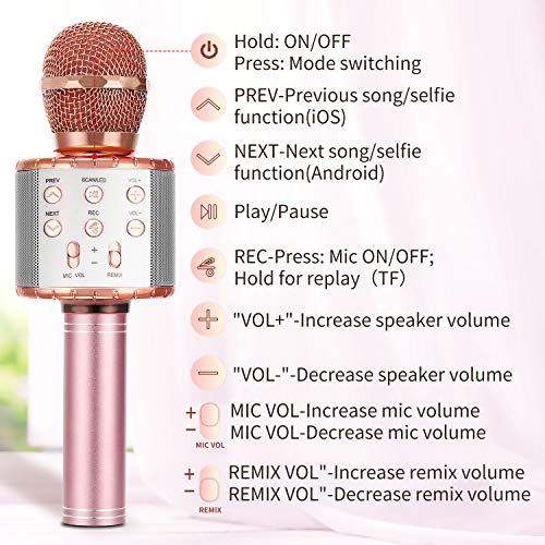 Micrófono de Karaoke Inalámbrico para Niños, EXJOY Micrófono Bluetooth con Luces de Baile LED Compatible con iPhone y Android para KTV en Casa/Fiesta al Aire Libre Micrófono para Cantar Portátil