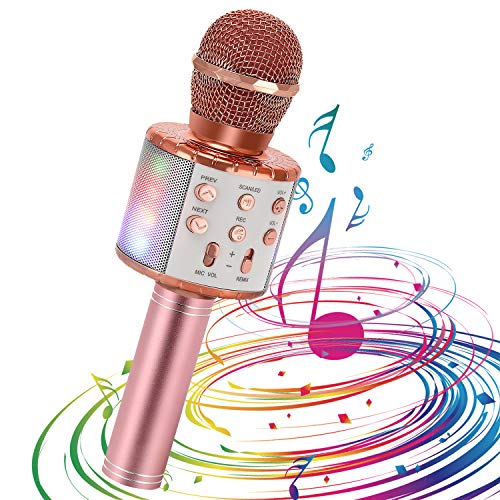 Micrófono de Karaoke Inalámbrico para Niños, EXJOY Micrófono Bluetooth con Luces de Baile LED Compatible con iPhone y Android para KTV en Casa/Fiesta al Aire Libre Micrófono para Cantar Portátil