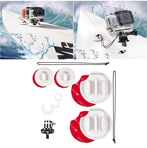 micros2u Kit de Montaje para surfing compatible GoPro Hero 8, 7, 6, 5, 4, 3 y Session. Incluye cordel de seguridad y enganche FCS