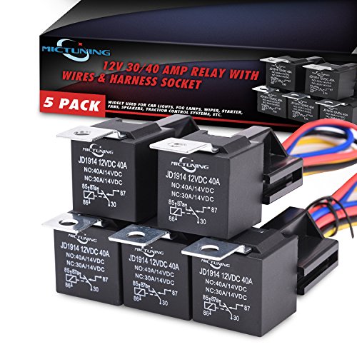MICTUNING 12V 30 y 40A Relé de Coche con Arnés de Enchufes, 5 Pin Terminal SPDT Vehículo Auto Barco Carro Relés, con Estuche Impermeable, Paquete de 5 MICTUNING 12V 30 y 40A Relé de Coche con Arnés de Enchufes, 5 Pin Terminal SPDT Vehículo Auto Barco Carro Relés, con Estuche Impermeable, Paquete de 5