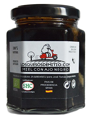 Miel con Ajo Negro Ecológico (natural, sabor muy original sin conservantes ni colorantes, deliciosa, artesana, dos botes, hecha en España, 480g), de Losquesosdemitio Miel con Ajo Negro Ecológico (natural, sabor muy original sin conservantes ni colorantes, deliciosa, artesana, dos botes, hecha en España, 480g), de Losquesosdemitio