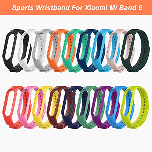 Mijobs 23 Piezas = 18 Piezas + 5 TPU Piezas Protector, Correas para Mi Band 5 Pulsera de Repuesto Pulseras de Silicona Correas de Deportivas Compatible con Xiaomi Band 5 Pulseras