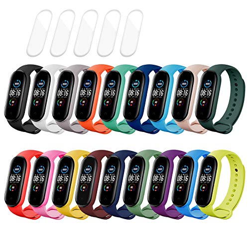 Mijobs 23 Piezas = 18 Piezas + 5 TPU Piezas Protector, Correas para Mi Band 5 Pulsera de Repuesto Pulseras de Silicona Correas de Deportivas Compatible con Xiaomi Band 5 Pulseras