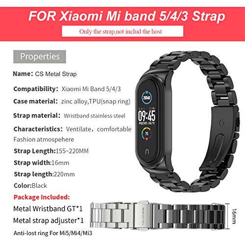 Mijobs Correas de Mi Band 5 Mi Band 4&3 Correa Bracelet, Wrist Strap Replacement Band Correa Pulsera Acero para Mi Band 5/4/3 Correa(No Host)