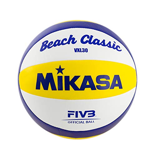 MIKASA 1623 Beach Classic VXL 30 - Pelota de Volley Playa (tamaño 5), Color Blanco, Azul y Amarillo