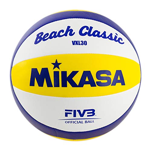 MIKASA 1623 Beach Classic VXL 30 - Pelota de Volley Playa (tamaño 5), Color Blanco, Azul y Amarillo