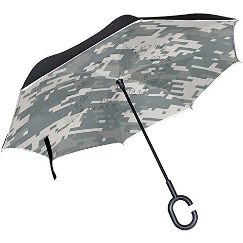 Mike-Shop Paraguas invertido Camo Digital Doble Capa Protección UV a Prueba de Viento Paraguas invertido