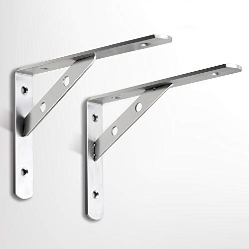 Mila-Amaz 2 Pcs Soporte para Estante, 90 Grado Soporte de Angulo para de Acero Inoxidable 105 X 150 mm Corner Brace con Tornillos para Estante de Carga Pared Colgantes