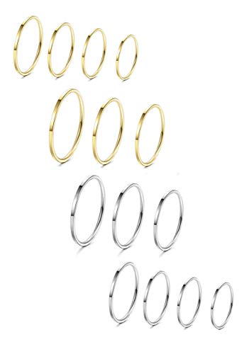Milacolato 14 Piezas de Acero Inoxidable para Mujer Banda Lisa Nudillos Apilables Midi Anillos Comfort Fit Silver/Gold Tone