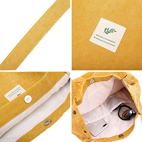 Milai Bolso de pana para damas chica gran Bolso de hombro de pana Bolso de mano lavable reutilizable bolso de bandolera casual para mamá maestra trabajo escolar playa compras comida viajes (Amarillo) Milai Bolso de pana para damas chica gran Bolso de hombro de pana Bolso de mano lavable reutilizable bolso de bandolera casual para mamá maestra trabajo escolar playa compras comida viajes (Amarillo)