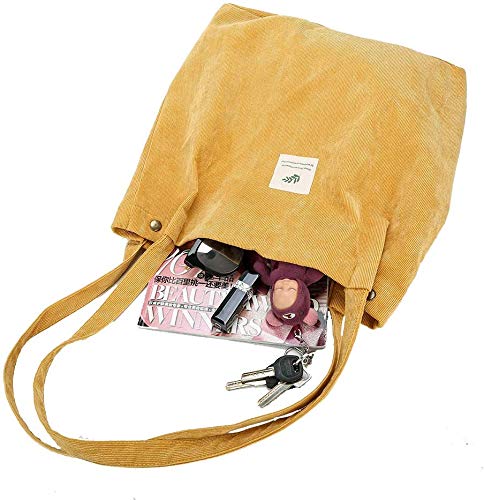 Milai Bolso de pana para damas chica gran Bolso de hombro de pana Bolso de mano lavable reutilizable bolso de bandolera casual para mamá maestra trabajo escolar playa compras comida viajes (Amarillo)