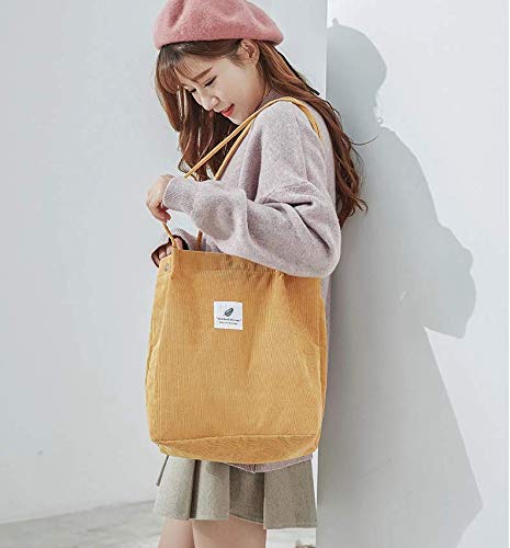 Milai Bolso de pana para damas chica gran Bolso de hombro de pana Bolso de mano lavable reutilizable bolso de bandolera casual para mamá maestra trabajo escolar playa compras comida viajes (Amarillo) Milai Bolso de pana para damas chica gran Bolso de hombro de pana Bolso de mano lavable reutilizable bolso de bandolera casual para mamá maestra trabajo escolar playa compras comida viajes (Amarillo)