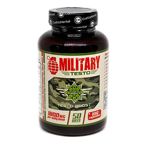 Military Testo | 100 cápsulas x 900 mg (suministro para 50 días) | Tribulus Terrestris | Equilibrio hormonal | Refuerzo de testosterona natural | Recuperación de entrenamiento | por Cvetita Herbal