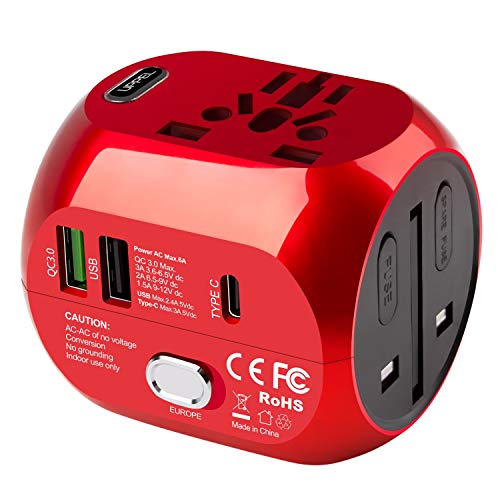 milool Adaptador Enchufe de Viaje Universal Adaptador con Tres Puertos USB y Tipo-C(3A) para EU AU US UK Más de 150 Países y Seguridad para Tableta PC,Smartphones,Cámaras,Reproductores de MP3 (Rojo) milool Adaptador Enchufe de Viaje Universal Adaptador con Tres Puertos USB y Tipo-C(3A) para EU AU US UK Más de 150 Países y Seguridad para Tableta PC,Smartphones,Cámaras,Reproductores de MP3 (Rojo)