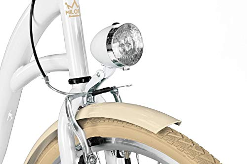 Milord Bikes Bicicleta de Confort Crema Blanca de 1 Velocidad y 28 Pulgadas con Cesta y Soporte Trasero, Bicicleta Holandesa, Bicicleta para Mujer, Bicicleta Urbana, Retro, Vintage Milord Bikes Bicicleta de Confort Crema Blanca de 1 Velocidad y 28 Pulgadas con Cesta y Soporte Trasero, Bicicleta Holandesa, Bicicleta para Mujer, Bicicleta Urbana, Retro, Vintage