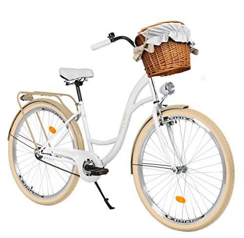 Milord Bikes Bicicleta de Confort Crema Blanca de 1 Velocidad y 28 Pulgadas con Cesta y Soporte Trasero, Bicicleta Holandesa, Bicicleta para Mujer, Bicicleta Urbana, Retro, Vintage Milord Bikes Bicicleta de Confort Crema Blanca de 1 Velocidad y 28 Pulgadas con Cesta y Soporte Trasero, Bicicleta Holandesa, Bicicleta para Mujer, Bicicleta Urbana, Retro, Vintage