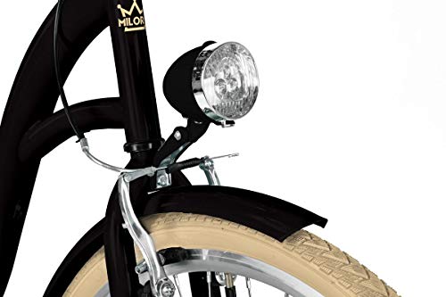 Milord Bikes Bicicleta de Confort Negro y Crema de 1 Velocidad y 28 Pulgadas con Cesta y Soporte Trasero, Bicicleta Holandesa, Bicicleta para Mujer, Bicicleta Urbana, Retro, Vintage