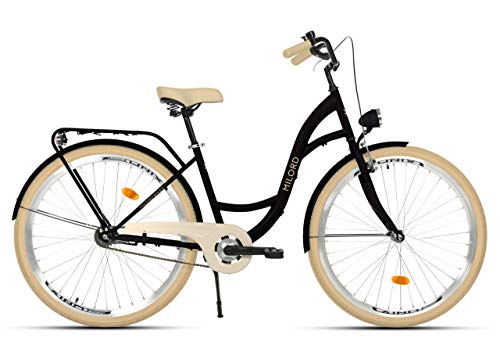 Milord Bikes Bicicleta de Confort Negro y Crema de 1 Velocidad y 28 Pulgadas con Soporte Trasero, Bicicleta Holandesa, Bicicleta para Mujer, Bicicleta Urbana, Retro, Vintage Milord Bikes Bicicleta de Confort Negro y Crema de 1 Velocidad y 28 Pulgadas con Soporte Trasero, Bicicleta Holandesa, Bicicleta para Mujer, Bicicleta Urbana, Retro, Vintage
