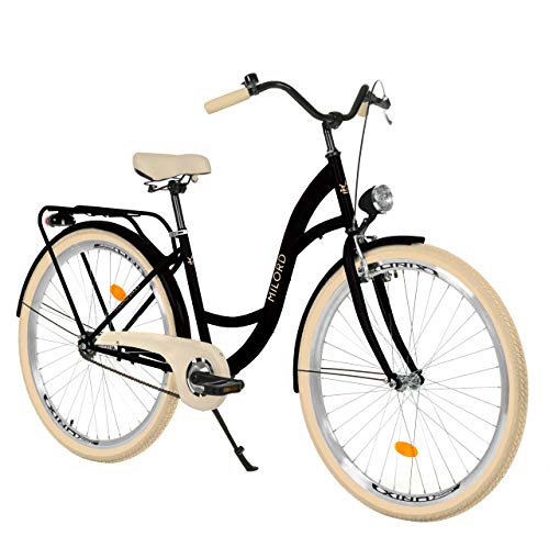 Milord Bikes Bicicleta de Confort Negro y Crema de 1 Velocidad y 28 Pulgadas con Soporte Trasero, Bicicleta Holandesa, Bicicleta para Mujer, Bicicleta Urbana, Retro, Vintage Milord Bikes Bicicleta de Confort Negro y Crema de 1 Velocidad y 28 Pulgadas con Soporte Trasero, Bicicleta Holandesa, Bicicleta para Mujer, Bicicleta Urbana, Retro, Vintage